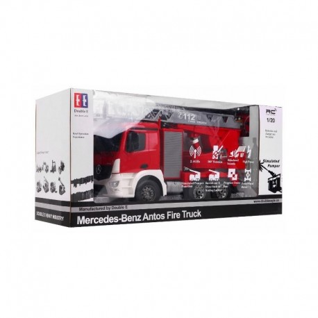 Fjernstyret Mercedes brandbil m. rigtig vandsprøjte og styrbar stige