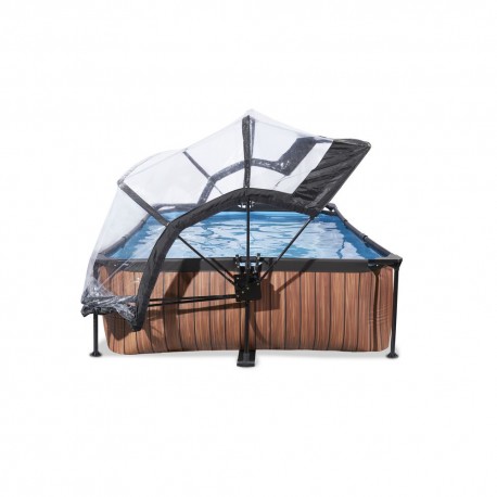 EXIT Wood pool 300x200x65cm med filterpumpe og poolskærm - brun