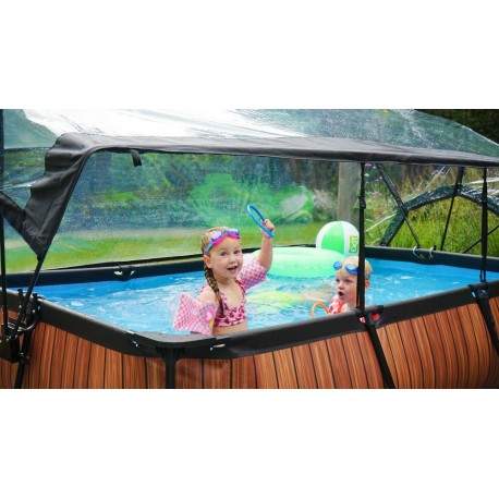 EXIT Wood pool 300x200x65cm med filterpumpe og poolskærm - brun