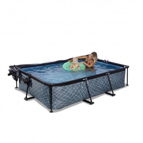 EXIT Stone pool 300x200x65cm med filterpumpe og poolskærm - grå