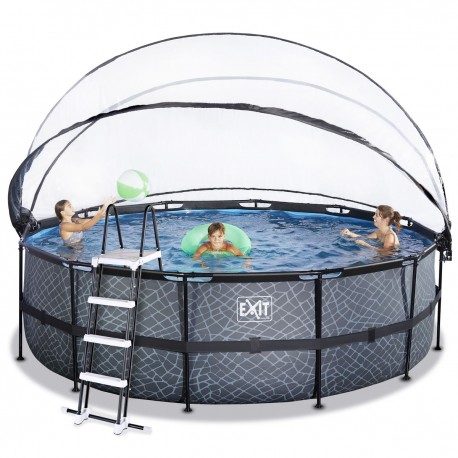 EXIT Stone pool ø4,5x1,22m med dome og sandfilterpumpe