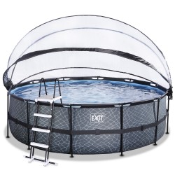 EXIT Stone pool ø450x122cm med dome og filterpumpe - grå 2