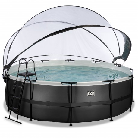 EXIT Black Leather pool ø450x122cm med dome og filterpumpe - sort