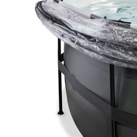 EXIT Black Leather pool ø450x122cm med dome og filterpumpe - sort