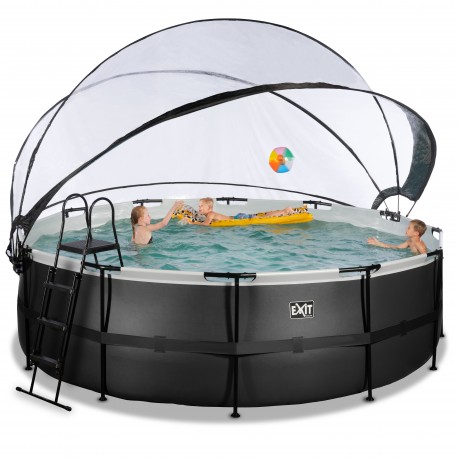EXIT Black Leather pool ø450x122cm med dome og sandfilterpumpe - sort