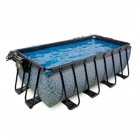 EXIT Stone pool 540x250x122cm med dome og sandfilterpumpe - grå
