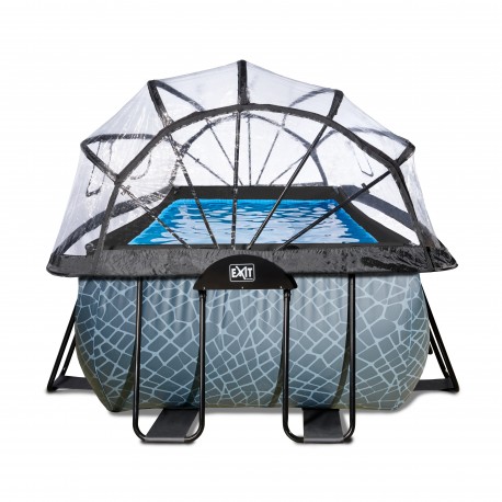 EXIT Stone pool 540x250x122cm med dome og sandfilterpumpe - grå