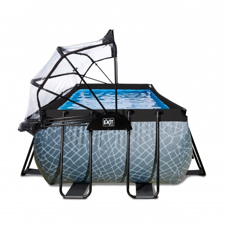 EXIT Stone pool 540x250x122cm med dome og sandfilterpumpe - grå