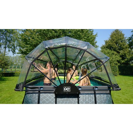 EXIT Stone pool 540x250x122cm med dome og sandfilterpumpe - grå