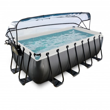 EXIT Black Leather pool 540x250x122cm med dome og sandfilterpumpe - sort