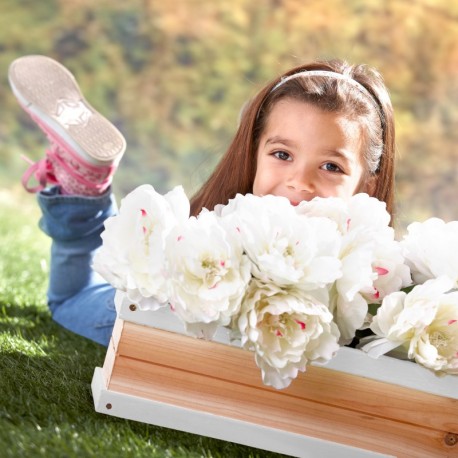 Blomsterkasse til legehus (brun/hvid)