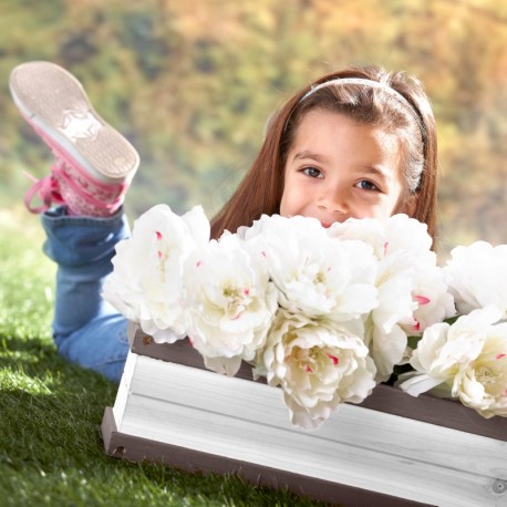 Blomsterkasse til legehus (grå/hvid)