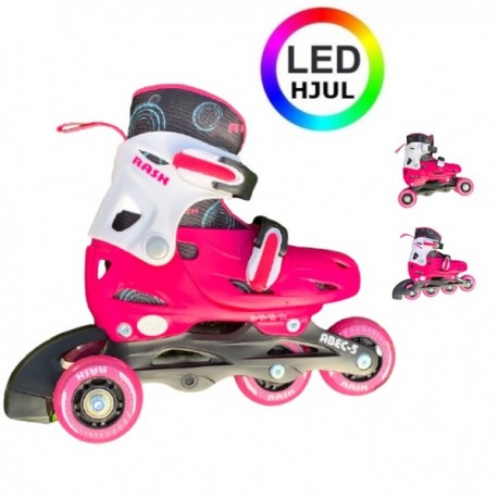 RASK 3i1 rulleskøjte med lys i hjulene - Pink
