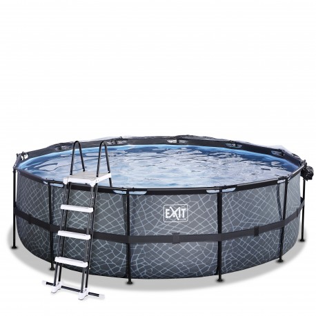 EXIT Stone pool ø488x122cm med dome og sandfilterpumpe - grå