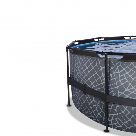 EXIT Stone pool ø488x122cm med dome og sandfilterpumpe - grå
