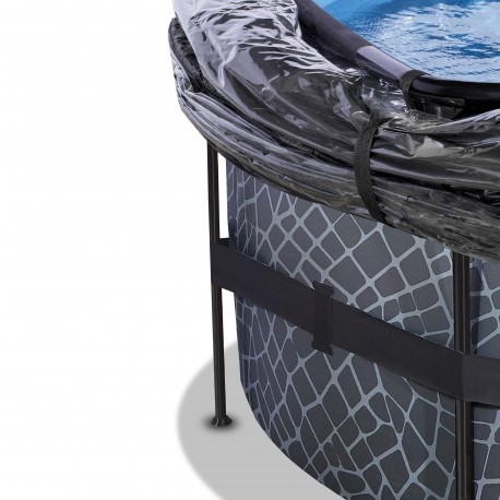 EXIT Stone pool ø488x122cm med dome og sandfilterpumpe - grå