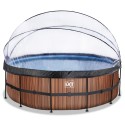 EXIT Wood pool ø488x122cm med dome og sandfilterpumpe - brun