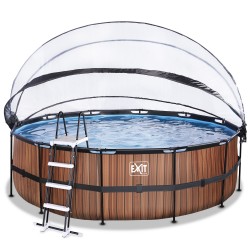 EXIT Wood pool ø488x122cm med dome og sandfilterpumpe - brun 2