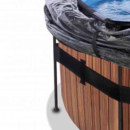 EXIT Wood pool ø488x122cm med dome og sandfilterpumpe - brun