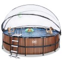 EXIT Wood pool ø488x122cm med dome og sandfilterpumpe - brun EXIT Wood pool ø488x122cm med dome og sandfilterpumpe - brun