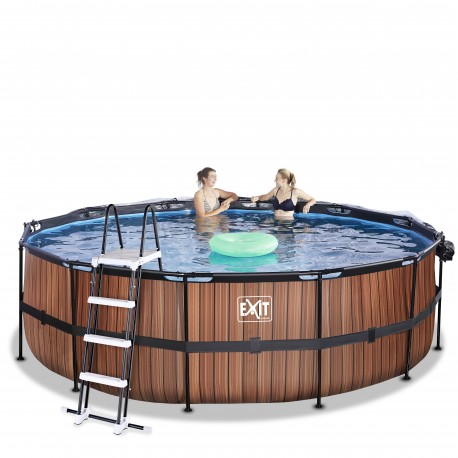 EXIT Wood pool ø488x122cm med dome og sandfilterpumpe - brun