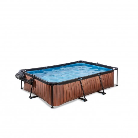 EXIT Wood pool 220x150x65cm med filterpumpe og poolskærm - brun