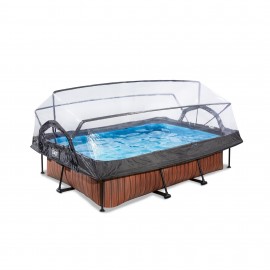 EXIT Wood pool 220x150x65cm med filterpumpe og poolskærm - brun