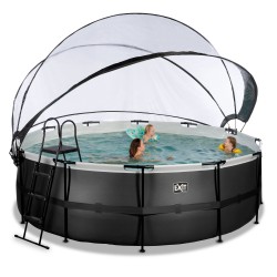 Black Leather ø427x122cm pool med sandfilterpumpe og dome (sort) - EXIT