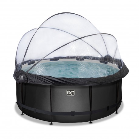 EXIT Black Leather pool ø360x122cm med dome og sandfilterpumpe - sort