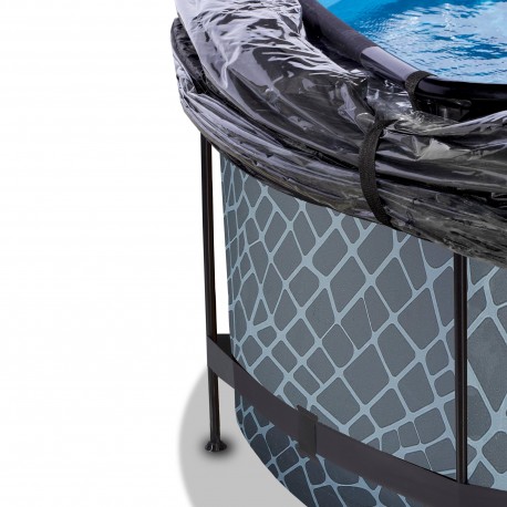 Stone pool ø360x122cm med dome og sandfilterpumpe - grå - EXIT