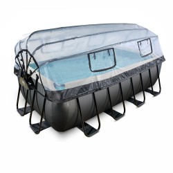 EXIT Black Leather pool 400x200x122cm med dome og sandfilterpumpe - sort