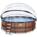 EXIT Wood pool ø450x122cm med dome og filterpumpe - brun EXIT Wood pool ø450x122cm med dome og filterpumpe - brun