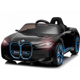 BMW i4 elbil til børn 12v m/gummihjul, 2.4G remote + lædersæde