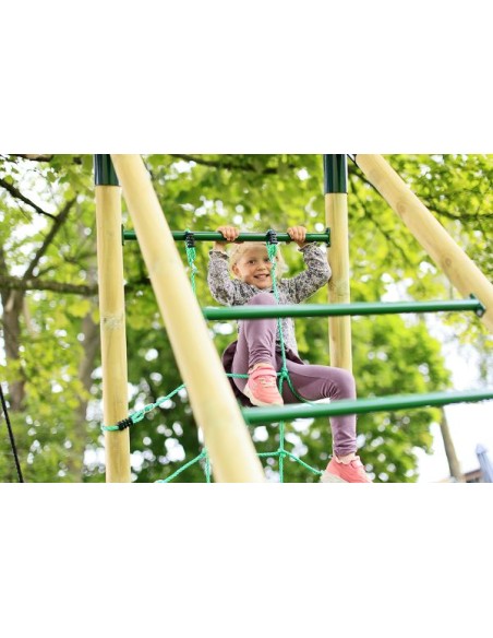 Hörby Bruk Træ Gyngestativ Active High med klatrenet og stige