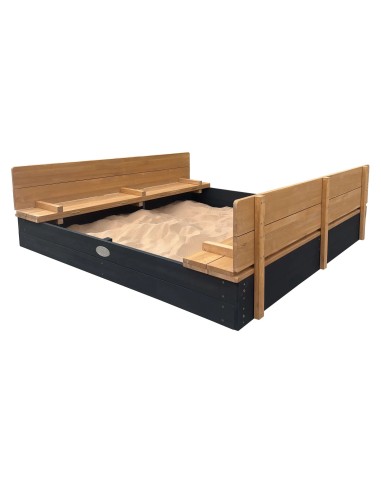 Ella XXL sandkasse 150 x 150 x 20 cm med bænke og låg - Antracit/brun
