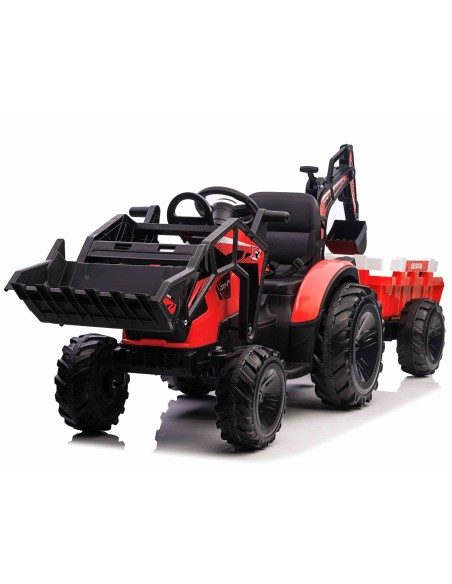 EL Traktor med frontskovl, gravekran og trailer til børn 21,6V