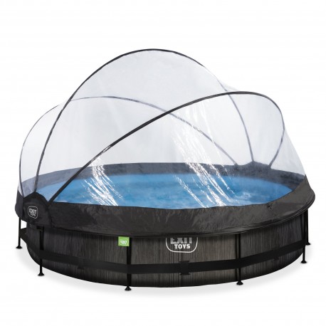 Wood pool ø360x76cm med dome og filterpumpe - Exit
