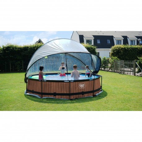 Wood pool ø360x76cm med dome og filterpumpe - Exit