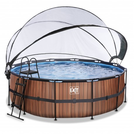 EXIT pool ø427x122cm med dome og filterpumpe - Wood
