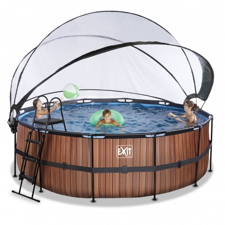 EXIT pool ø427x122cm med dome og filterpumpe - Wood