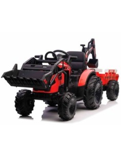 EL Traktor med frontskovl, gravekran og trailer til børn – Rød