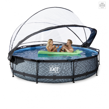 EXIT Stone pool ø360x76cm med dome og filterpumpe