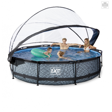 EXIT Stone pool ø360x76cm med dome og filterpumpe