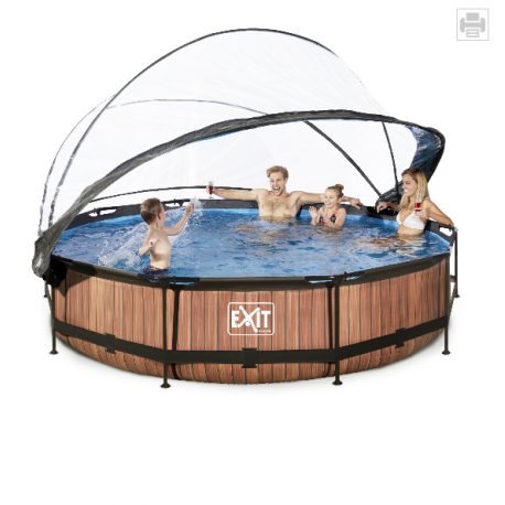 EXIT Wood pool ø360x76cm med dome og filterpumpe