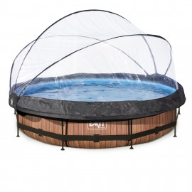 EXIT Wood pool ø360x76cm med dome og filterpumpe